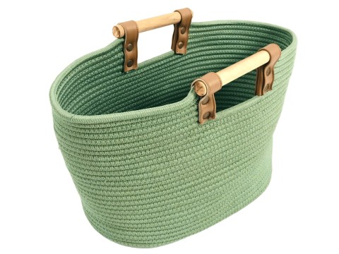 Premium Oval Polyester Rope Storage Bag with Wooden Handles